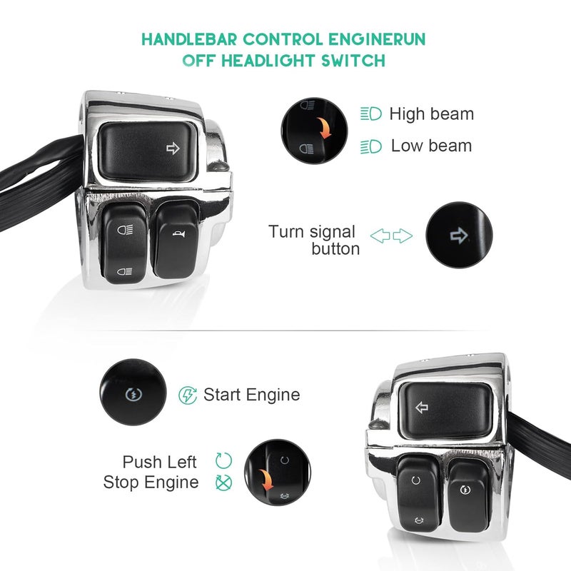 POSENG 1 Pair Motorcycle 1" Handlebar Switches Control and Wiring Harness with 1996-2012 Harley Softail Dyna Sportster V-Rod（Silver） - Image 2